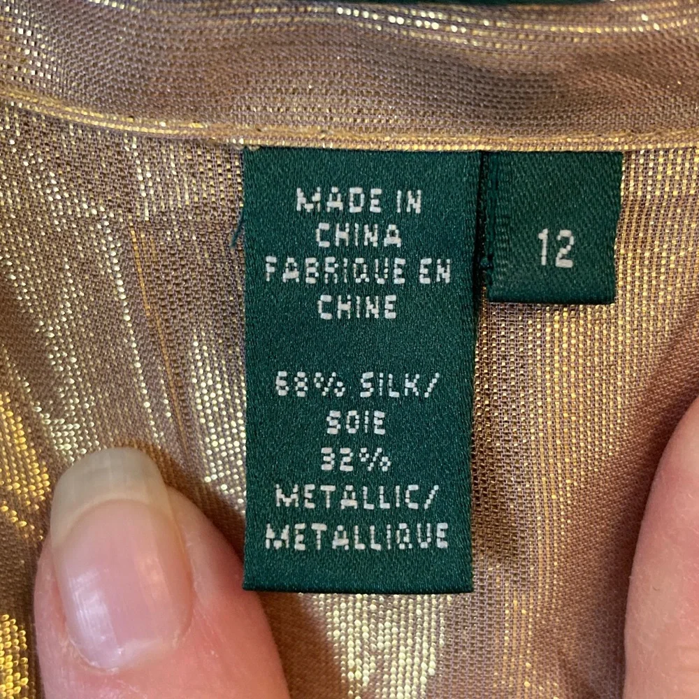 Lauren Ralph Lauren Silk & Metallic Gold Ruffled Blouse - Picture 3 of 8